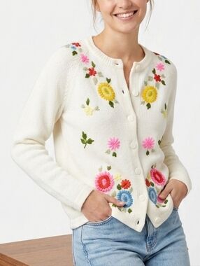 Vintage Floral Embroidery Button Front Cardigan